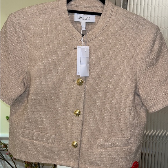 Derek Lam 10 Crosby Khaki short sleeve fully lined jacket with gold buttons New